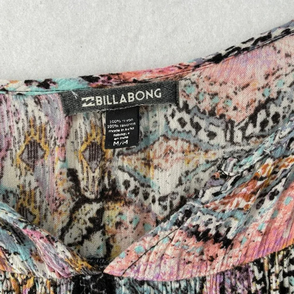 Billabong Blouse Womens M Sheer Western Off Shoulder Pullover 3/4 Sleeve Stretch - Picture 9 of 10